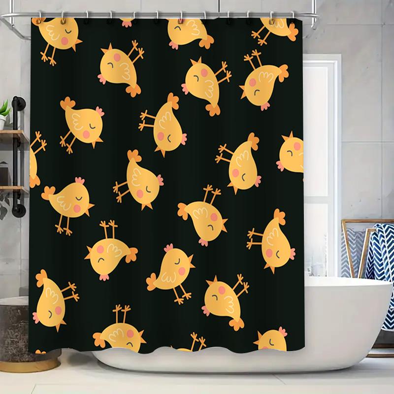 Chicken Print Shower Curtain Waterproof Fabric with Hook Bathroom Decor for Girls and Kids Room Various Colors Available (Yellow