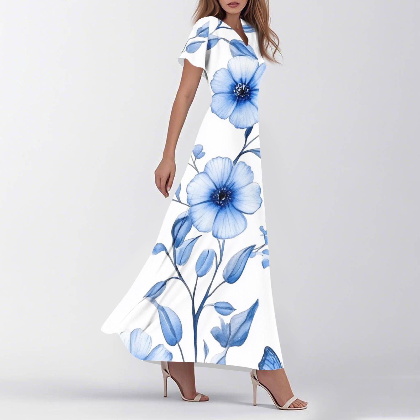 

Женское летнее повседневное модное ретро-платье с цветочным принтом и коротким рукавом XXL