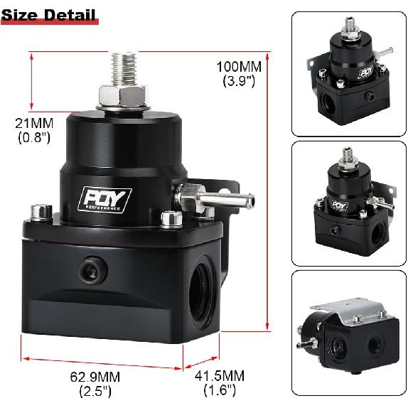 Adjustable Fuel Pressure Regulator Kit 3-70PSI With AN8 Feed Port And AN6 Return Port (Black)