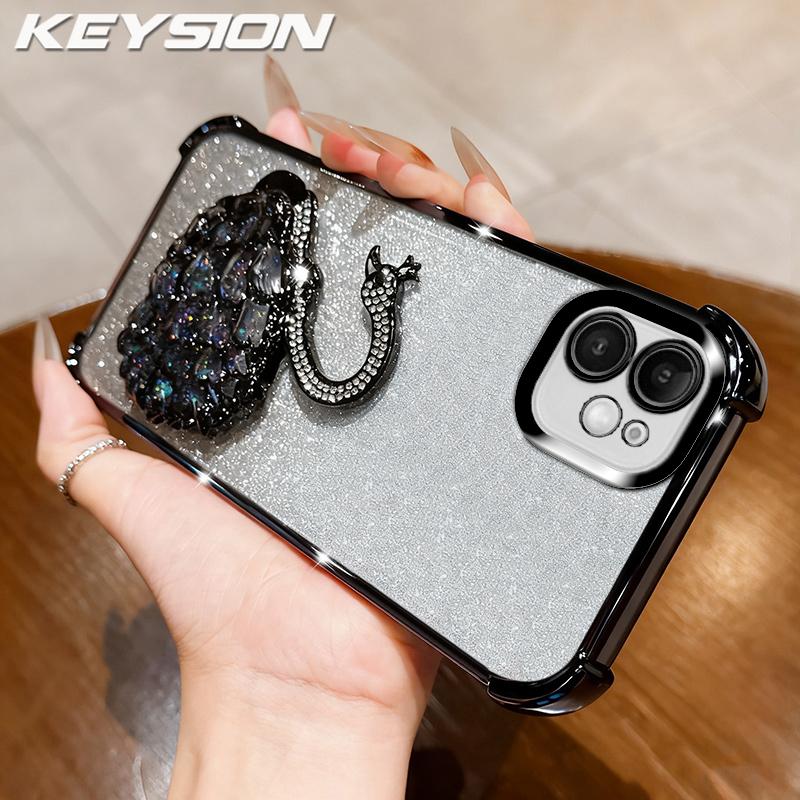 KEYSION Shockproof Plating Phone Case for iPhone 11 12 Pro Max Clear TPU Glitter Jewelled Swan kickstand Back Cover for iPhone 11