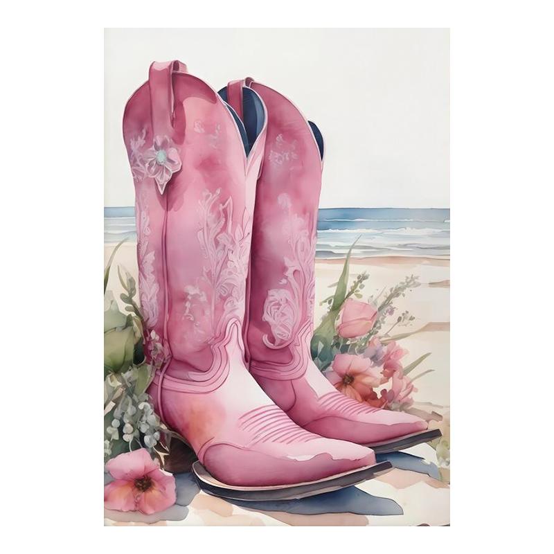 Chic Cowgirl Canvas Wall Art Set - Pink Floral, Boots & Hat Design - Trendy Preppy Decor for Girls' Bedroom or Dorm