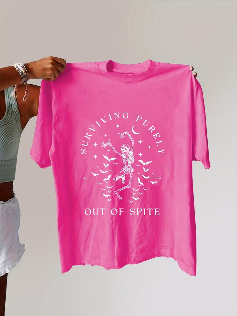 Surviving Purely Out of Spite Skeleton Women's Tee - Casual Brown Graphic Top