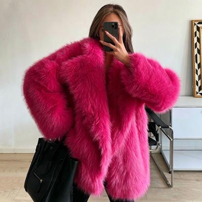 European and American winter fur coat women's medium and long loose suit collar imitation fox hair artificial fur coat