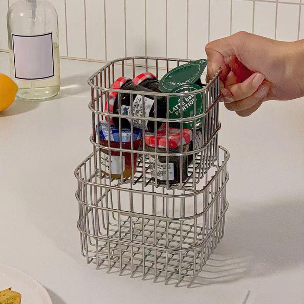 Waterproof Bathroom Storage Rack Stainless Steel Square Wire Basket Countertop Holder
