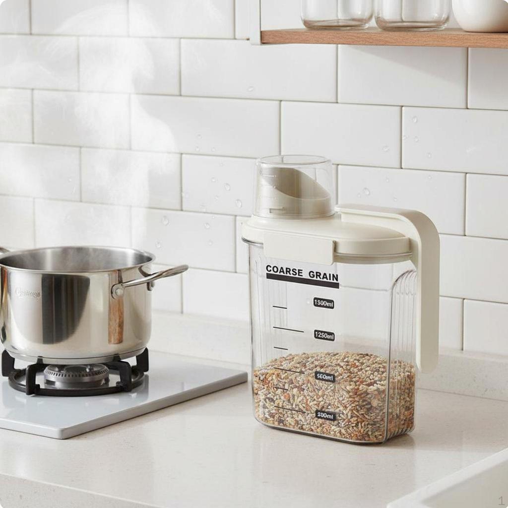 Sealed Grain Dispenser Rice Storage Bin Clear Body Airtight for Kitchen Countertop Cream