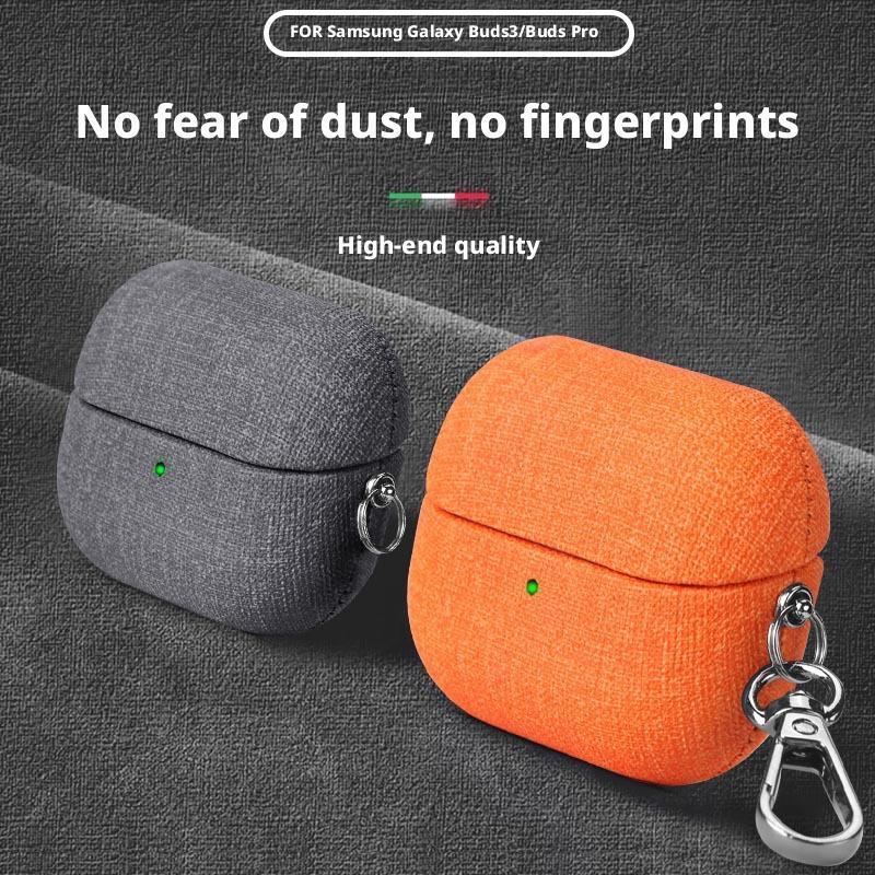Solid Color Coarse Cloth Pattern Fabric Hard Case For Samsung Galaxy Buds3 Pro&Buds 3 Bluetooth Earphone Protective Shell Cover