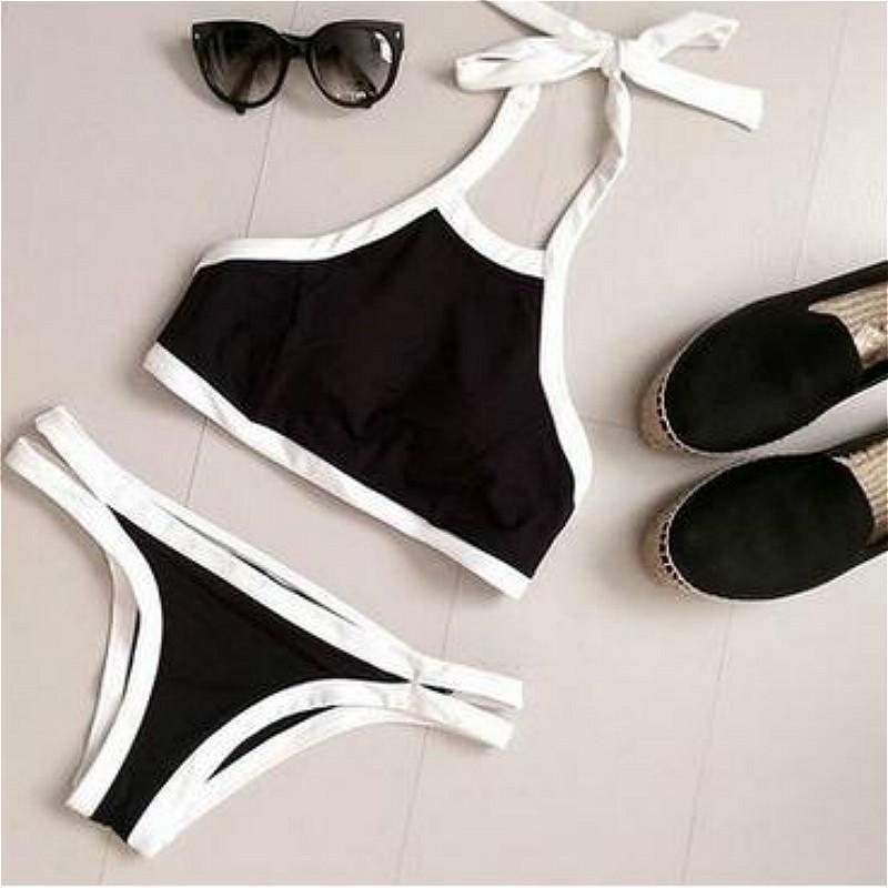 

Women Summer Casual Swimsuit Push Up Beachwear Bikini High Padded 2pcs Waist L чёрный