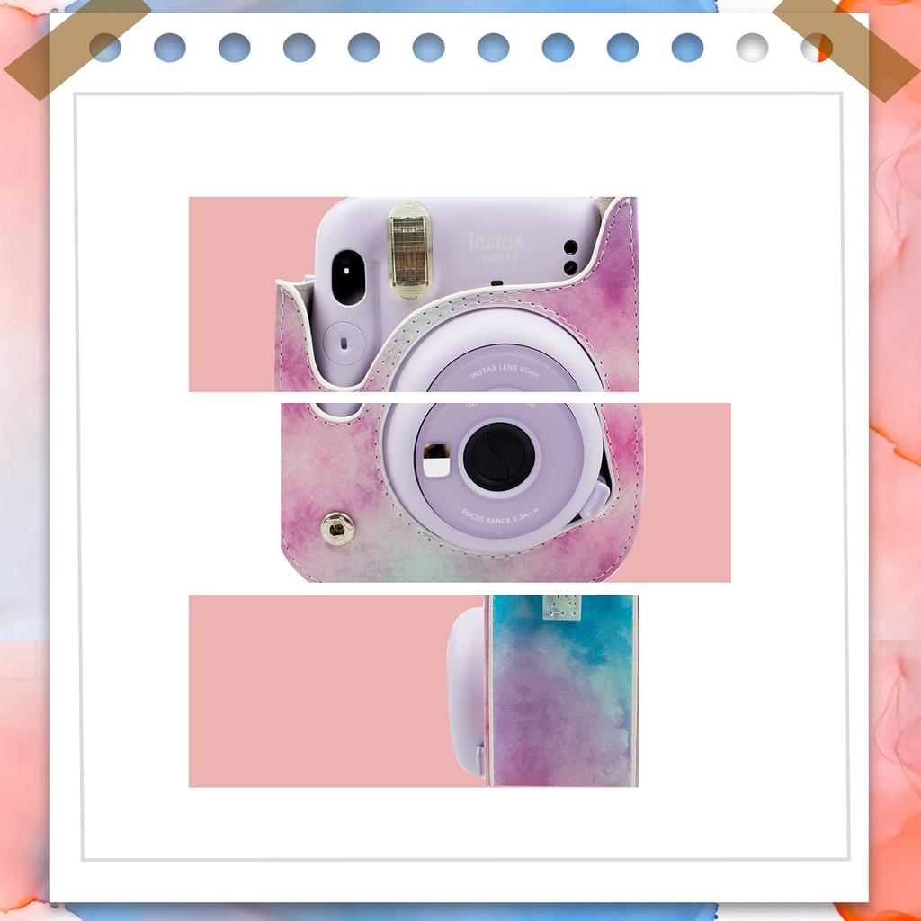 HIYQIN Cheki FUJIFILM instax Hülle Niedliche Kameratasche mit Schultergurt PU-Lederhülle, mini12/11/9/8+/8 (LFC)