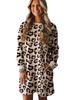 2025 Winter European & American Leopard Print Loose Casual Long Sleeve Dress with Pockets