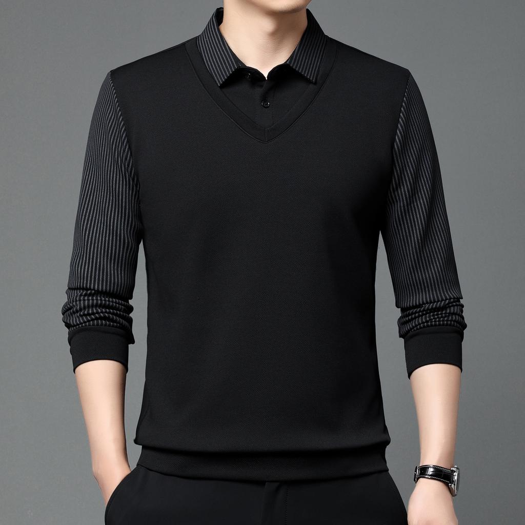 Solid Fake Two-Piece Lapel Versatile Shirt Tops, Breathable Long Sleeve Golf Shirt For Casual Daily Wear, Spring And Autumn