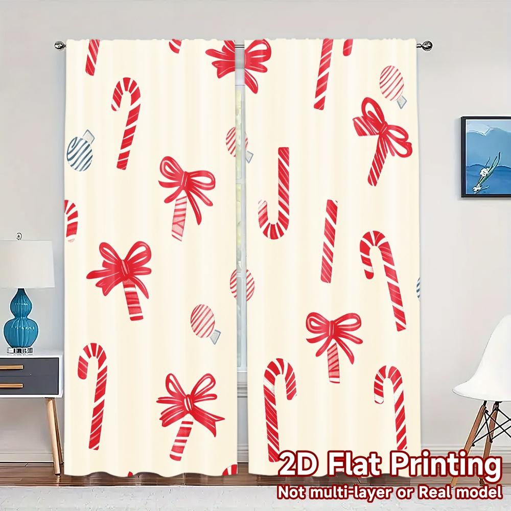 

Set Of 2 Curtains Candy Cane Stripes Christmas Popular Fashionable Versatile Durable Polyester Decorations Made W100*H70(CM)-Hooks&2PCS