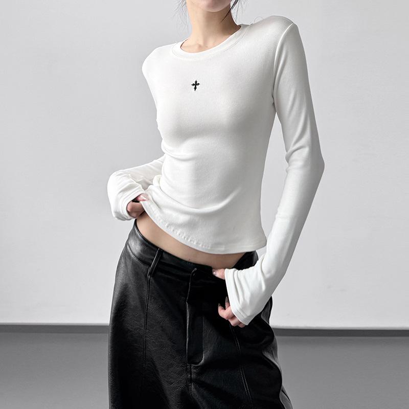 

Women s 2025 Autumn/Winter Long Sleeve Slimming Round Neck Top for Tall Figures Small