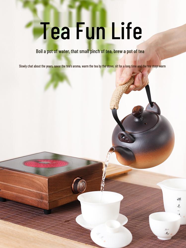 Clay Teapot with Lid and Handle for Electric or Charcoal Stove