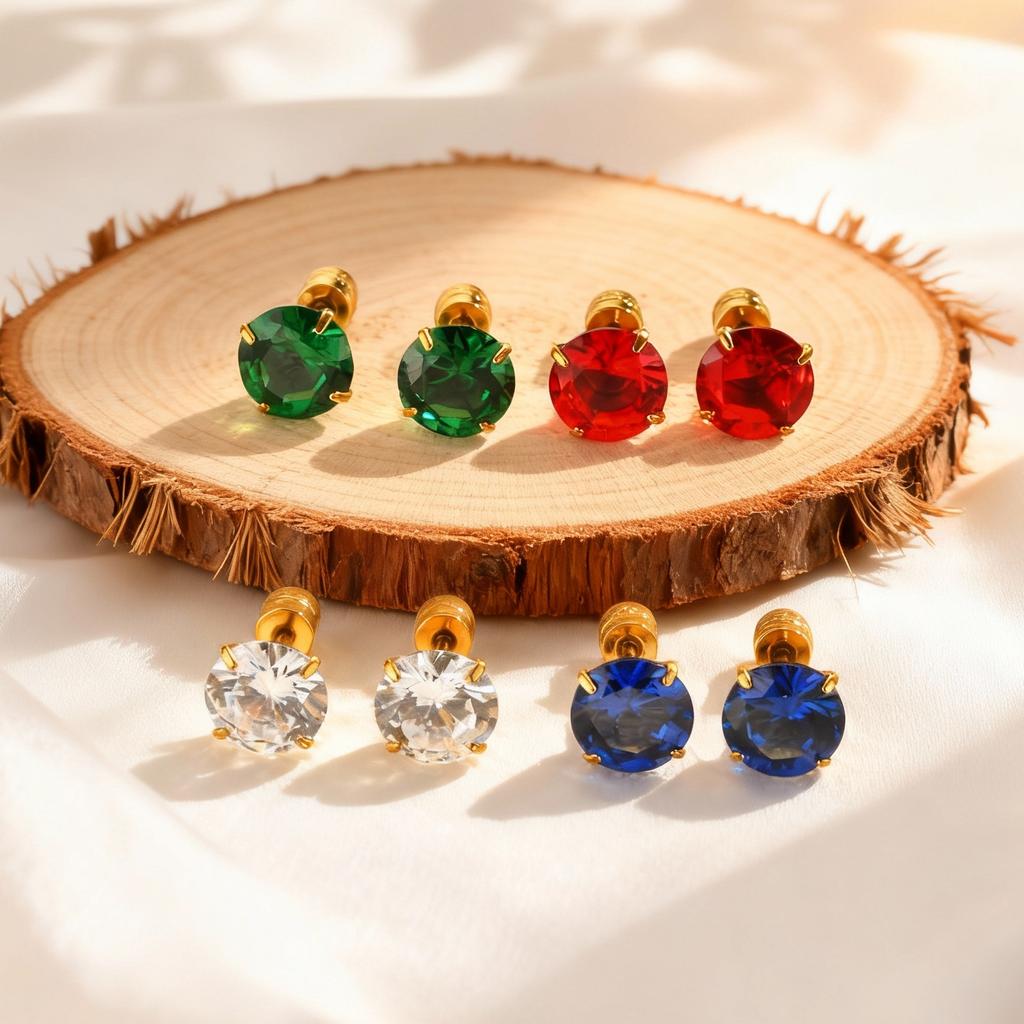 Fashionable White Zircon Earrings,Multicolor Temperament Four-Prong Zircon Stud Earrings for Women,Simple Jewelry Gift Wholesale