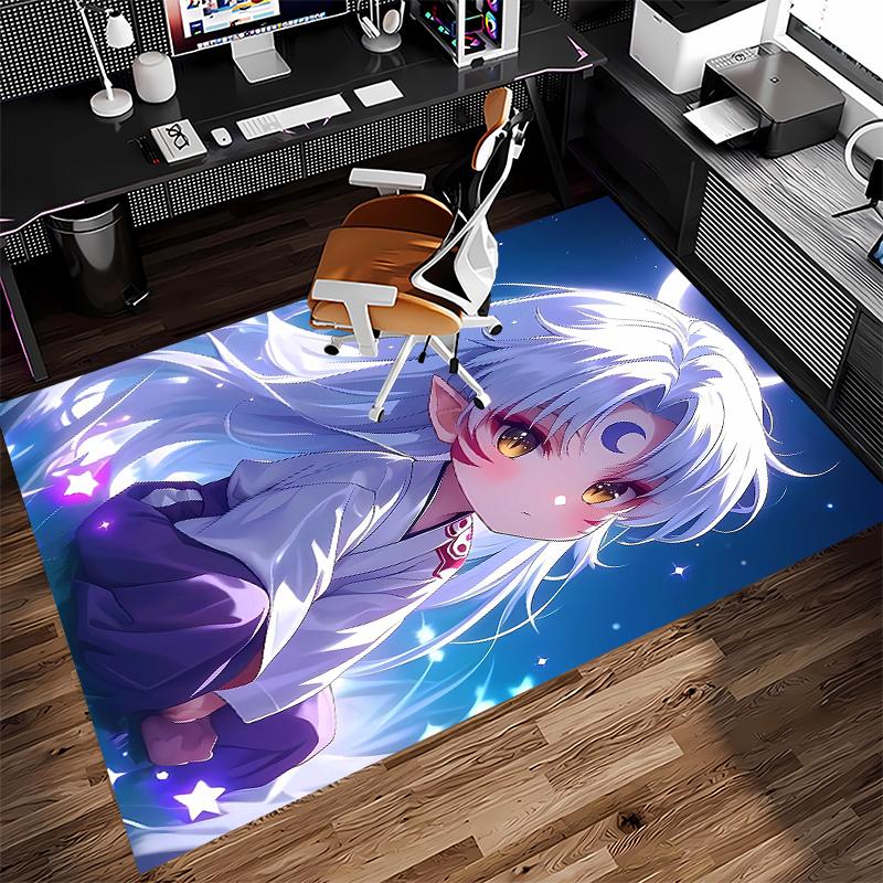 1pc Inuyasha Print Area Rug - Soft,Washable Non-Slip Indoor Mat for Office Chairs,Living Room,Home Office Decorative Rug