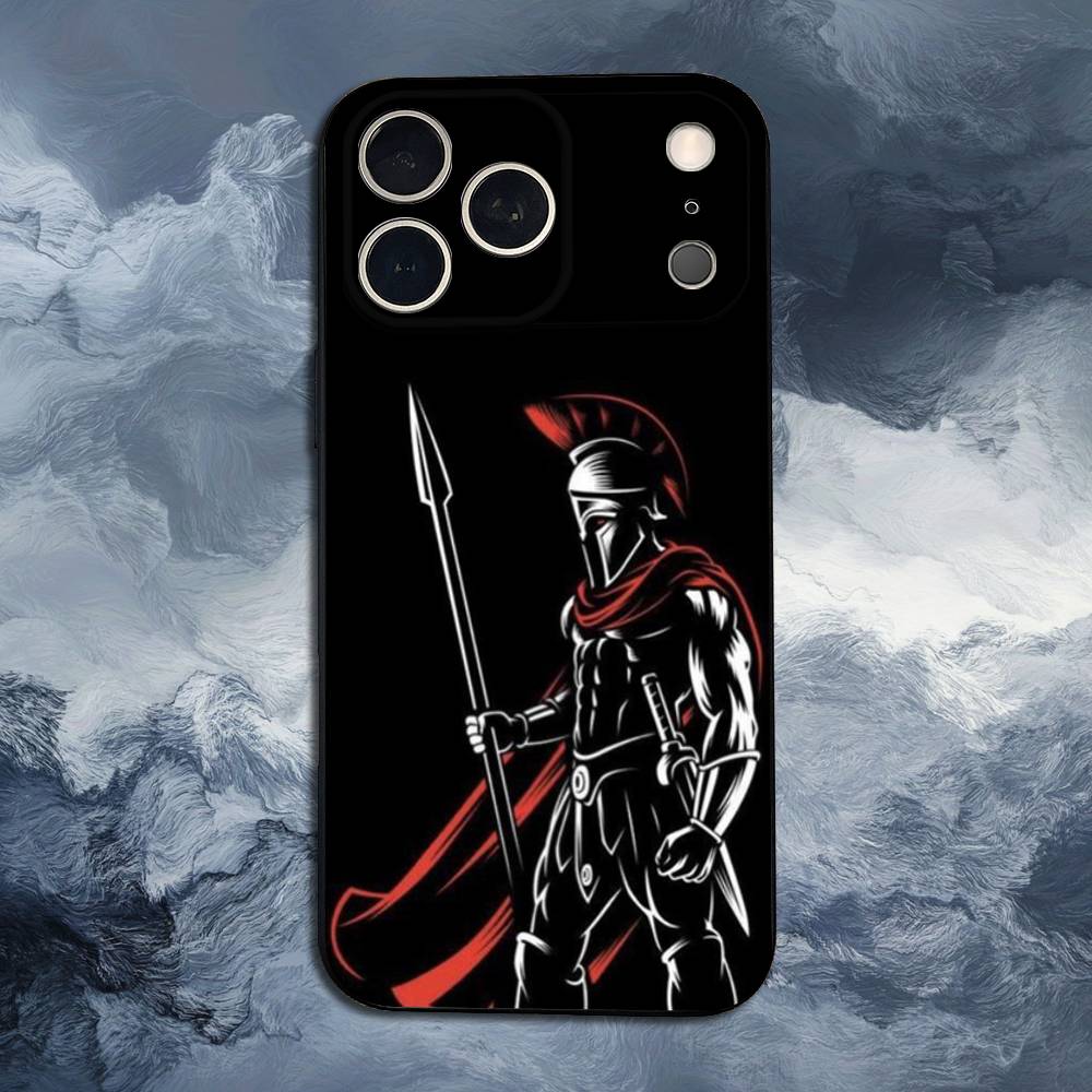 Spartan Warriors Phone Case For iPhone 17,16,15,14,13,12,11,Plus,Pro Max,XS,X,XR,SE,Mini,8,7,Soft Silicone Black