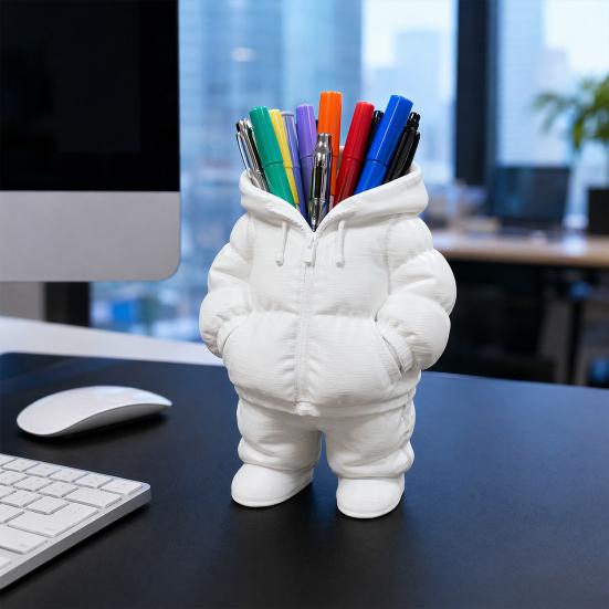 3D-gedruckter Daunenmantel Stifthalter, Schreibtisch-Make-up-Pinsel-Organizer, Kreativer Pufferjacken-Bleistiftbecher für Büro, Geschenk für Lehrer und Schüler