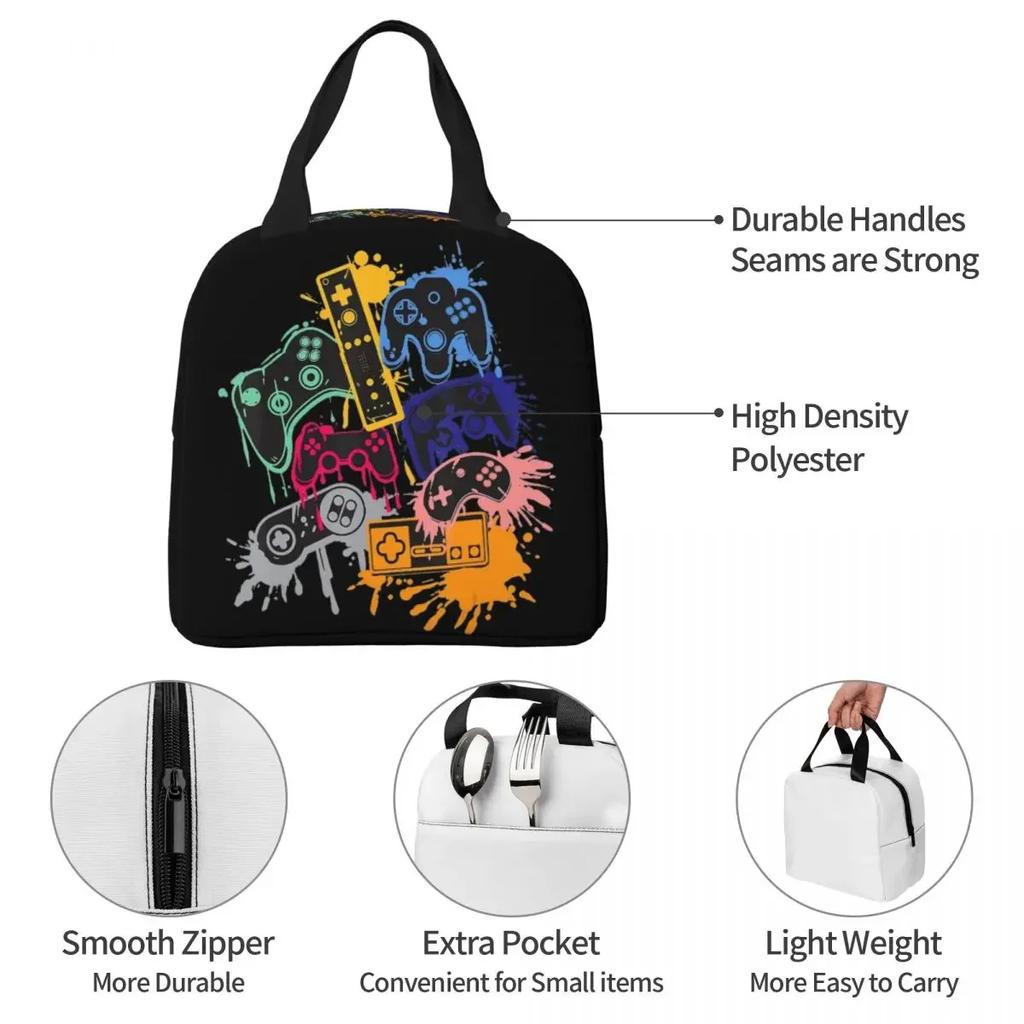 Control All The Things Video Game Controller Insulated Lunch Bags Portable Meal Container Cooler Bag Tote Lunch Box Food Bag