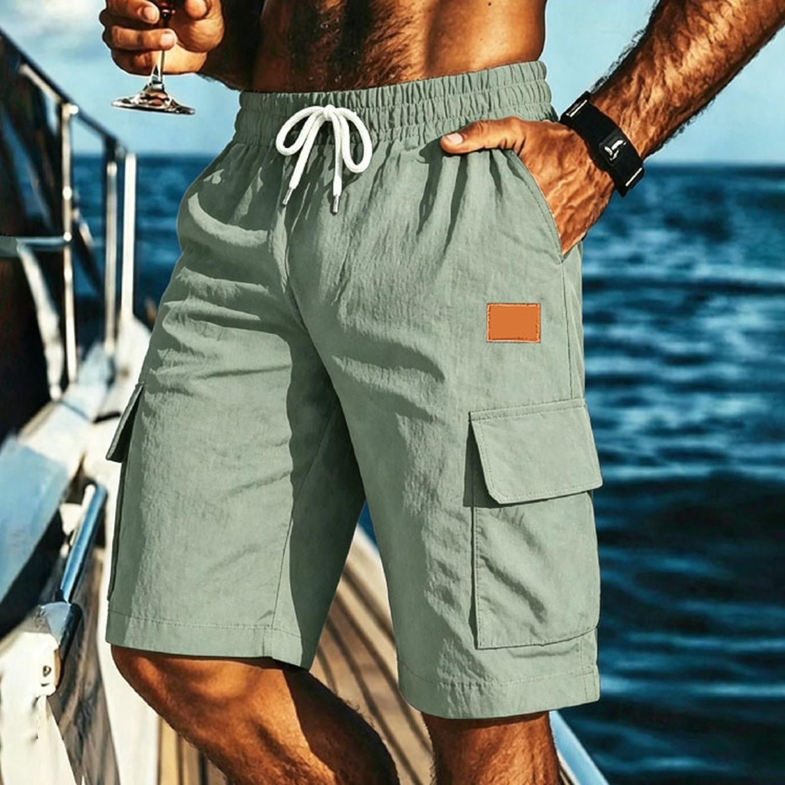 

Men’s Quick Dry Athletic Shorts with Multiple Pockets Lightweight Cargo Design for Outdoor Sports Beach L зелёный