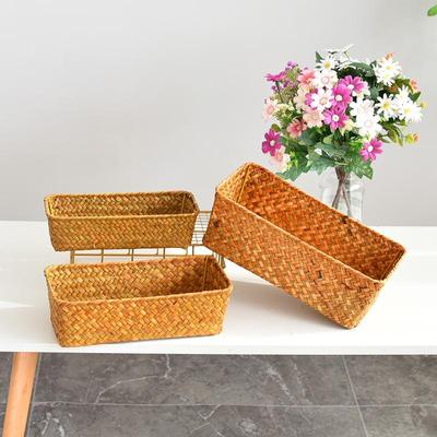 Hand-Woven Seagrass Storage Basket: Coverless Box for Cosmetics and Desktop Organization