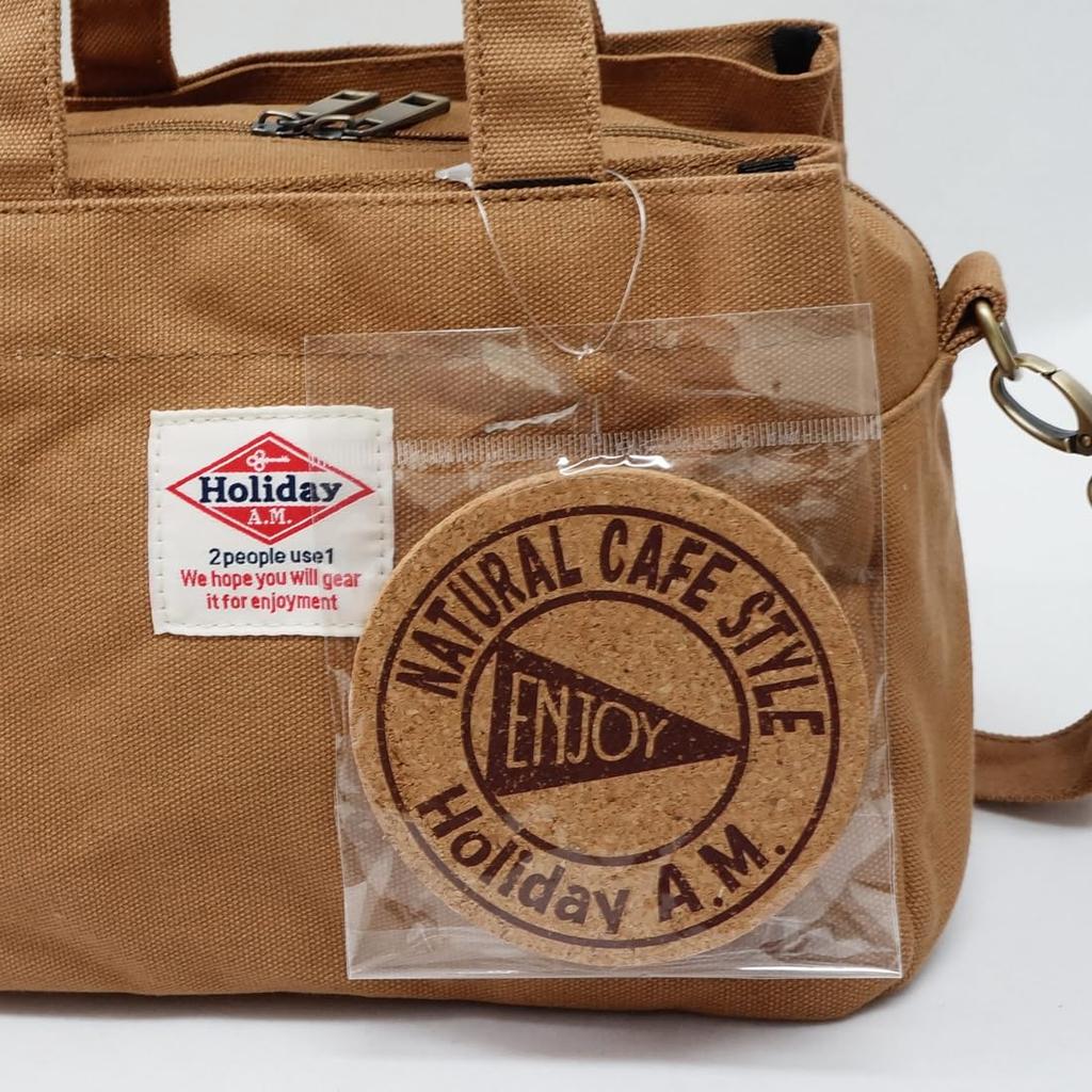 Holiday Shoulder Bag 18cm X X Canvas Tote Bag with Coaster A.M. Women's [Ivory/Size 25.5cm 14cm] (KB112)