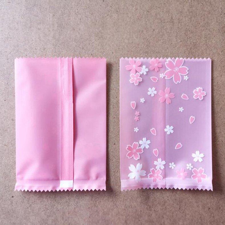 100Pcs Cherry Blossom Frosted Cookie Egg Yolk Cake Packaging Bag Sealed Cellophane Bags Biscuit Candy Baking Pouches