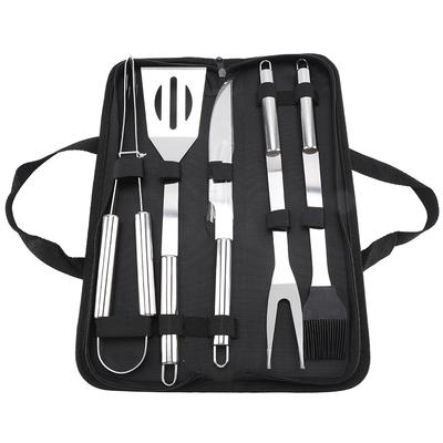 5-teiliges/Set Edelstahl BBQ Werkzeug Grillset Messer Gabel Schaufel Bürste Klemme mit Oxford Tasche