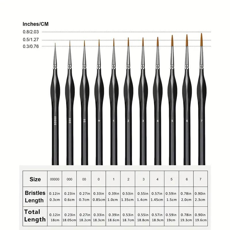 Set Pennelli Liner Triangolari Pelo di Lupo - Set da 11 Pezzi Pennelli Ultra-fini in Nylon per Acquerello e Contornatura