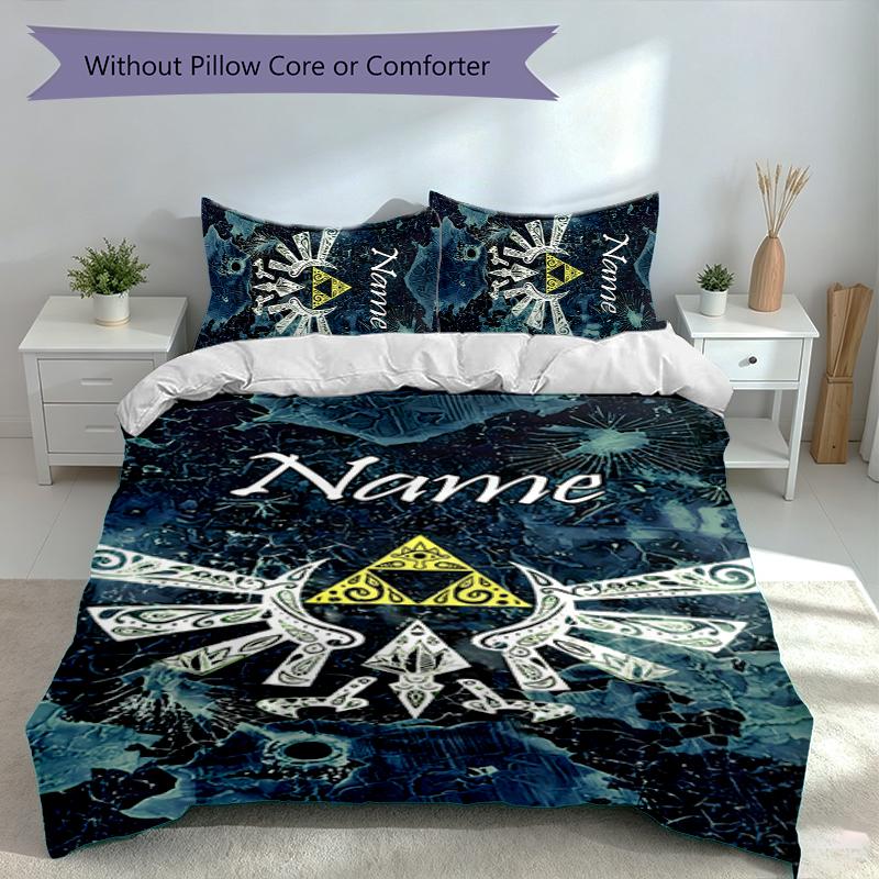 3pcs Custom Name The Legend of Zelda Breath of the Wild Bedding Set,Includes 1 Duvet Cover and 2 Pillowcases,All-season Bedroom Decor