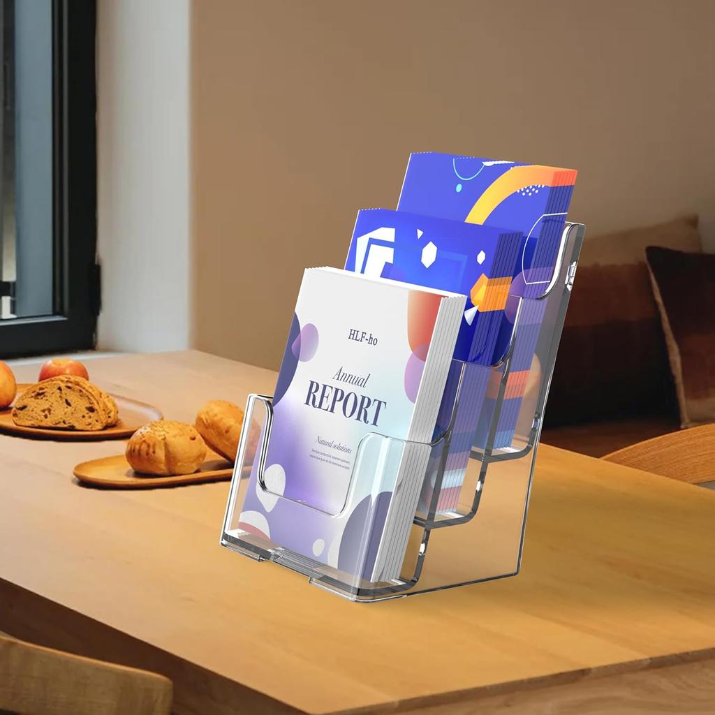 Brochure Holder 6x9 Inch 3 Tier Acrylic Literature Holders Clear Plastic Flyer Display Stand for Pamphlets, Booklets, Menus, Multi Purpose Organizer