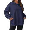 Fleece thickened pocket sweater women, loose round neck clothes in autumn and winter