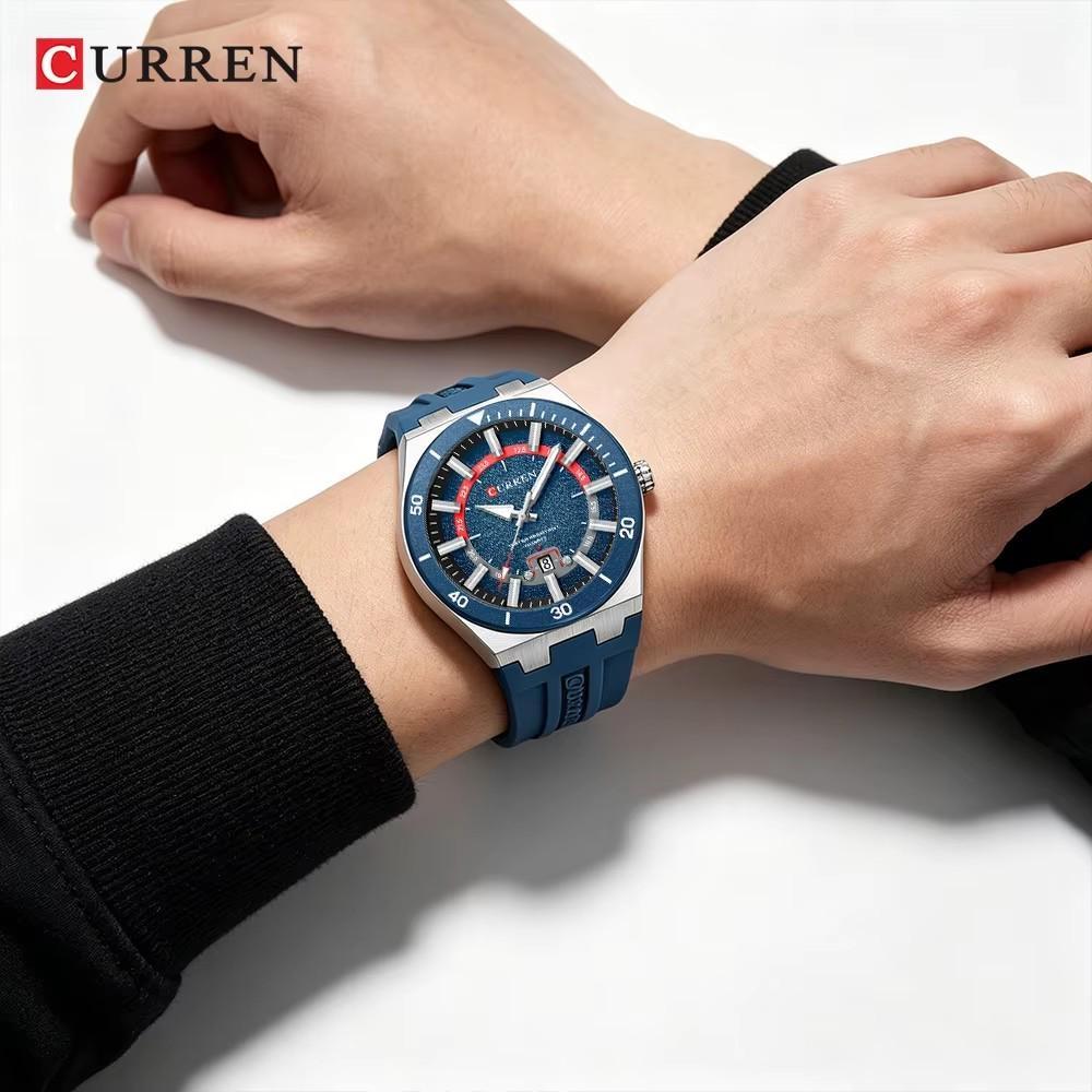 CURREN Men's Quartz Watch Fashion Date Display Luminous Waterproof Silicone Strap Sports Wristwatch
