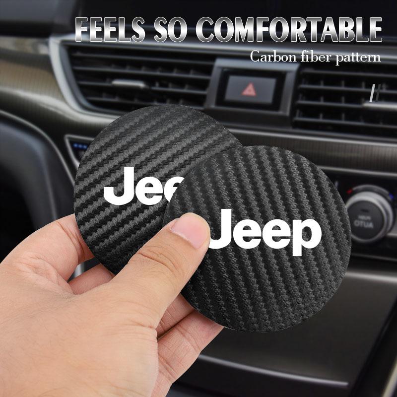 2Pcs Carbon Fiber Car Cup Holder Coaster Non-Slip Shock Mat For Jeep Wrangler JK Gladiator Renegade Grand Cherokee Valve Stem AKV1