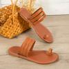Cross-border large-size slippers women's European, American and summer new solid-color round head cover toe flat bottom outer wear casual sandals