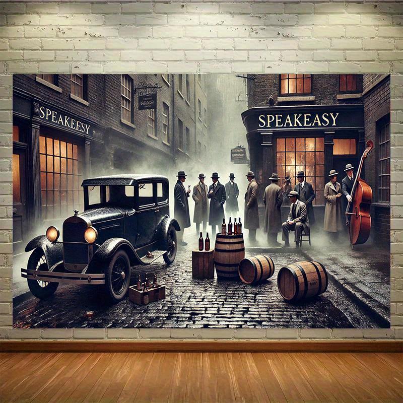 One 1920s Prohibition-themed backdrop for classic car musician decorated interior and exterior event, as well as a themed party. 100x150cm
