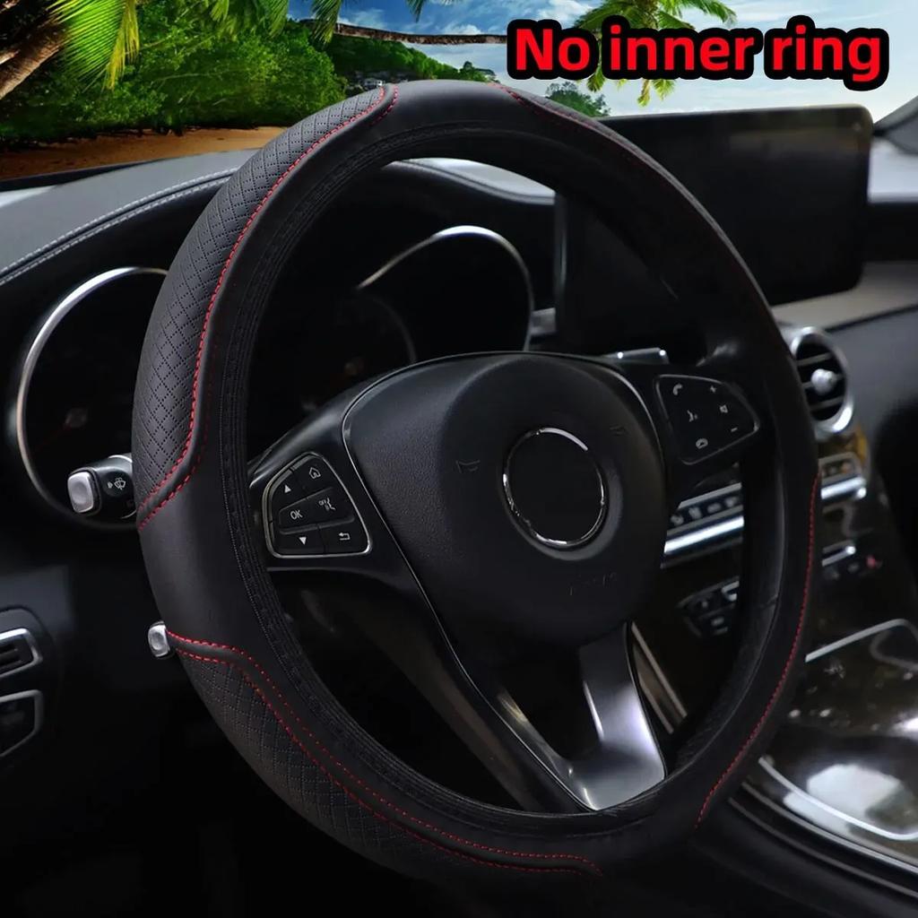 Artificial Leather Three-dimensional Embossed-car Without Inner Ring Steering Wheel Cover Auto Parts for 14.5-15 Inches