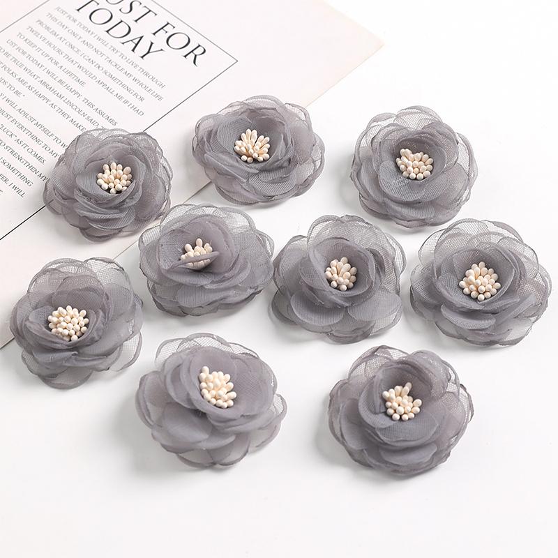 3/5/10Pcs 4cm Yarn Rose Artificial Flowers Head for Home Wedding Decor DIY Bride Hair Wreath Girls Gift Clothing Dress Accessory