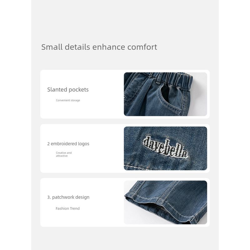 David Bella Boys' Denim Cropped Pants Children's Trousers Boys' Spring and Summer New Lyocell Carrot Pants