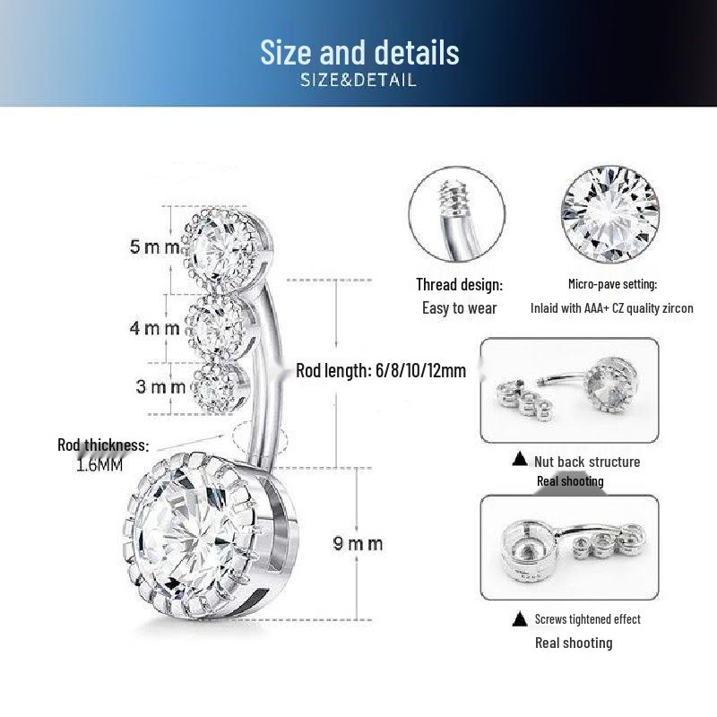 S925 Sterling Silver Navel/Belly Button Ring Body Piercing Jewelry