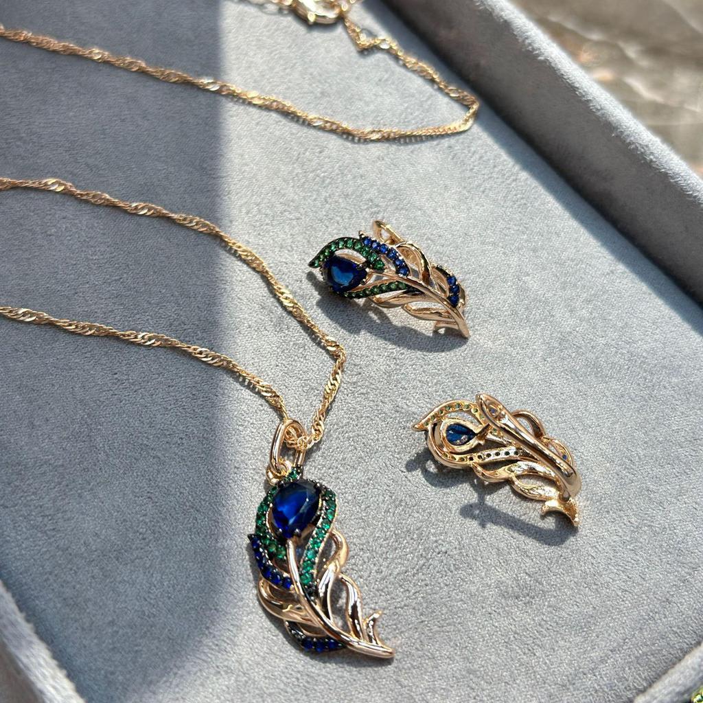 Roségold Feder & Zirkonia Schmuckset 585