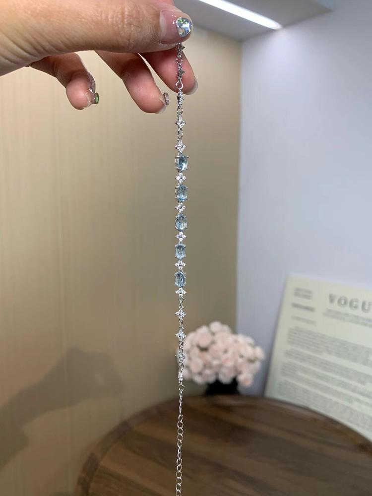 Blue Zircon Bracelet - Elegant Korean Style with Exquisite Full Diamond Sparkle