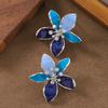 French Literary and Artistic Personality Light Luxury Style Dripping Oil Flower Stud Earrings Light Luxury Simplicity  Versatile Temperament Earrings
