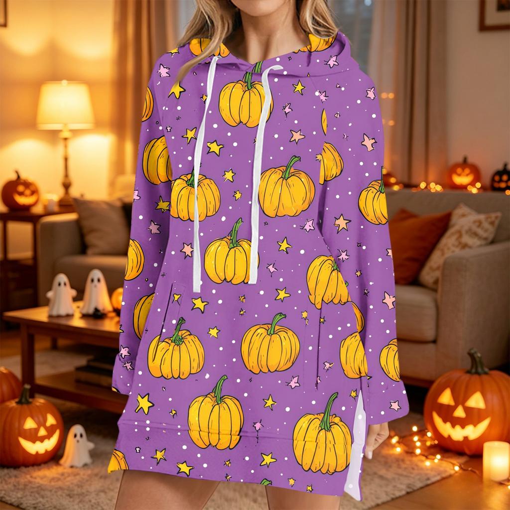 Women's Casual Long Sleeve Halloween Print Hoodie Pullover Top for Fall Festive Wear