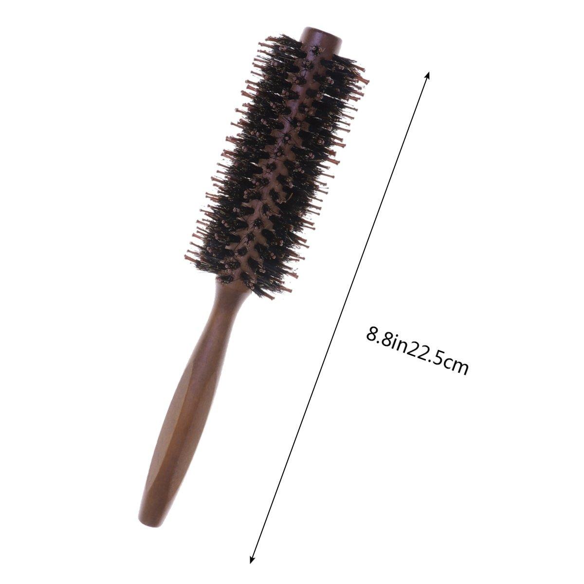 Professional Boar Bristle Nylon Round Hair Brush for Blow Drying Straightening Curling Styling Spiral Design Wooden Handle