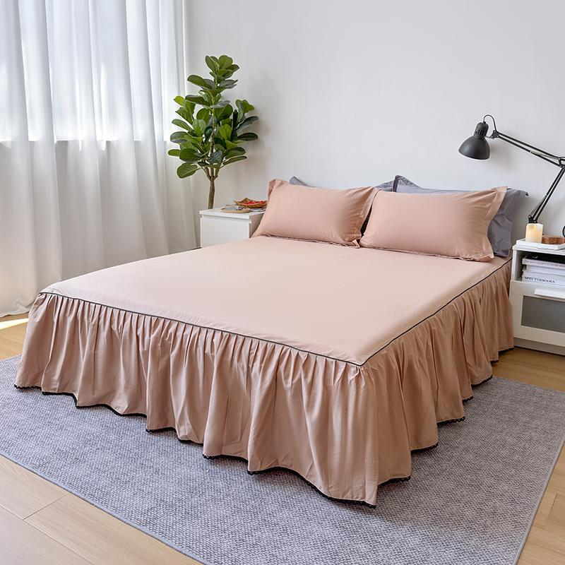Skin-friendly Bed Skirt Pure Cotton Bed Cover Solid Color Bedspread with Ruffles Home Bed Linen jupe de lit (No Pillowcase)