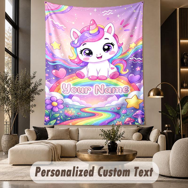 Unicorn (266) Theme Personalized Tapestry Custom Name Text Wall Hanging Tapestry Home Background Decoration