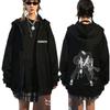 Japanese Anime Black Stone Zipper Hoodie Men's and Women's Manga Casual Zipper Jacket Men's Retro Harajuku Zipper Sweatshirt