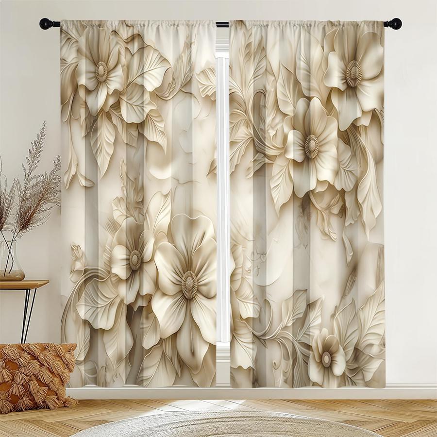 2pcs Mijin Flower Curtains Light Luxury European Living Room Bedroom Pullrod Pocket Window Decoration Curtains