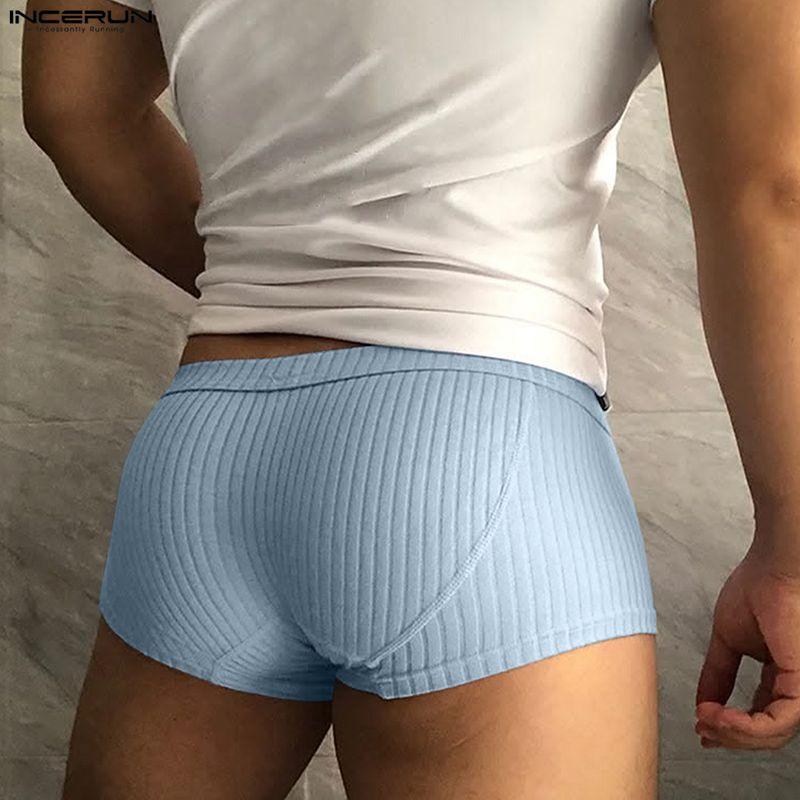 INCERUN Mens Ribbed Boxer Briefs Low Rise Underwear Trunks Homewear Breathable Shorts Pajama Bottoms