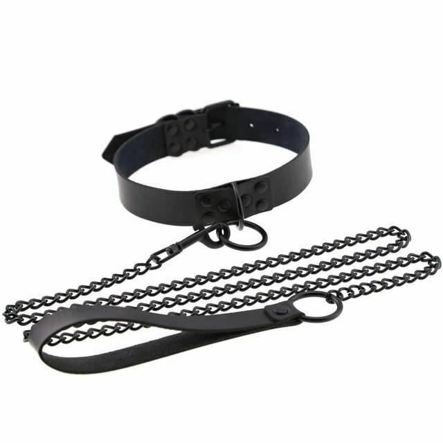 Rivet Slave Collar With Leash Pet Play Owned Submissive Collars & Leashes
